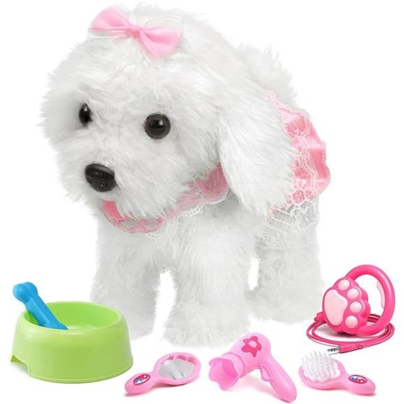Walking Barking Toy Dog with Remote Control Leash, Plush Puppy Toys for Kids